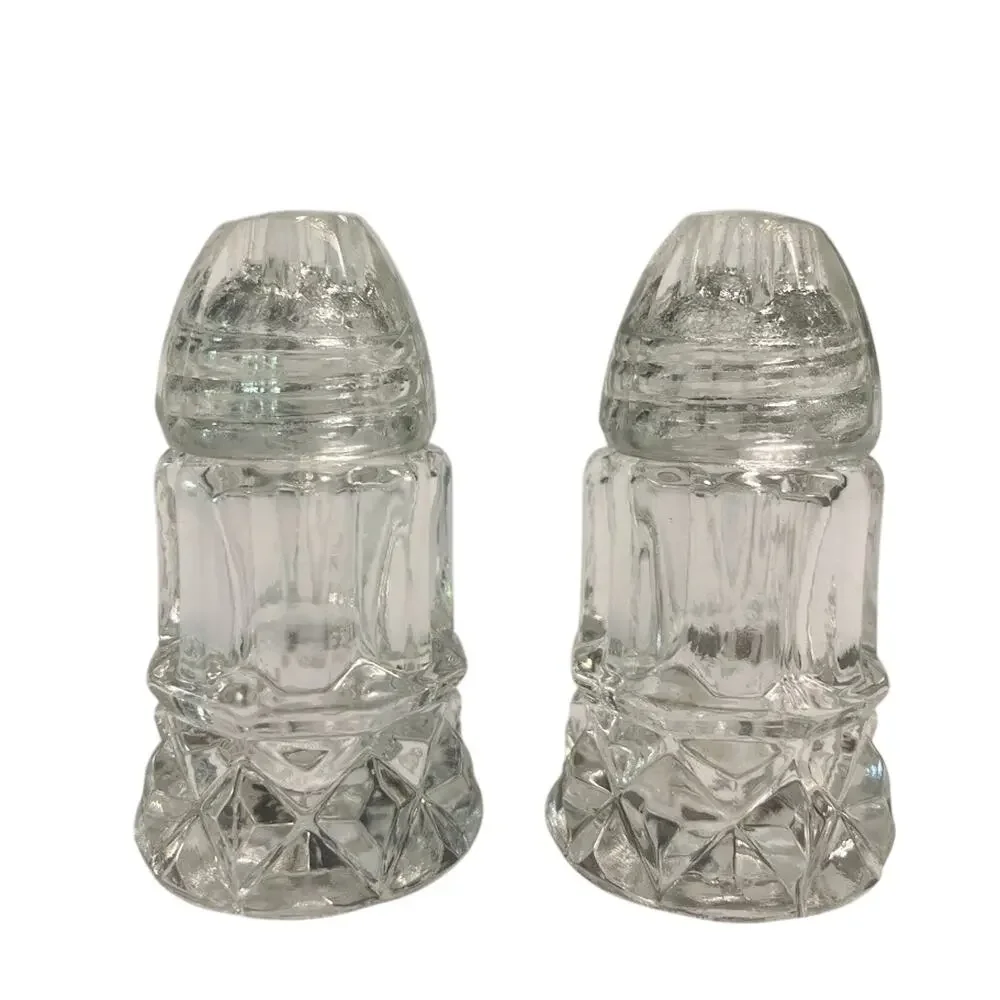 Vintage Glass Salt & Pepper Shakers 1960s Art Deco Heavy Texture 2” Glass Set